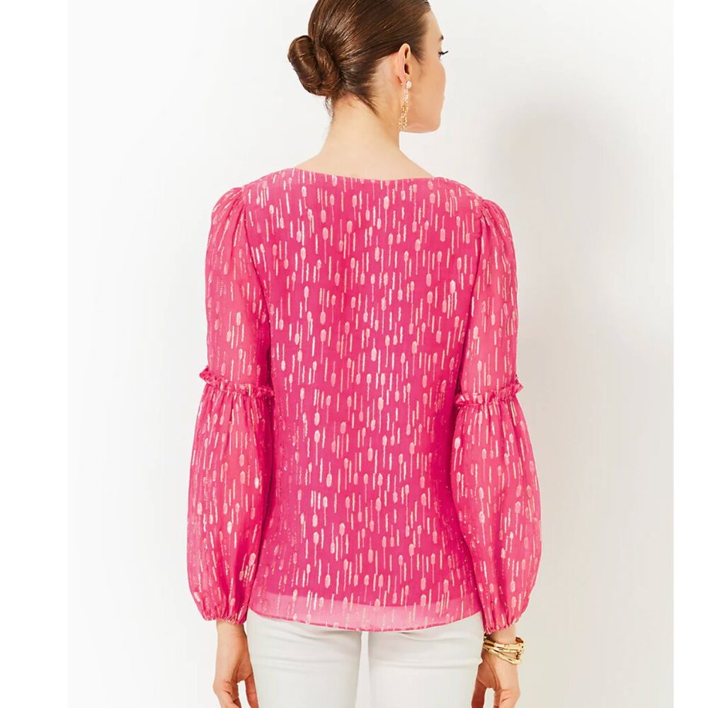 NWT Lilly Pulitzer Cleme Long Sleeve Top Passion Fruit Pink Size 8 - Picture 3 of 11